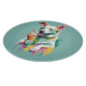 Happy Dog eating an ice-cream カッティングボード (角)