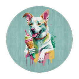 Happy Dog eating an ice-cream カッティングボード