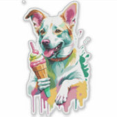 Happy Dog eating an ice-cream シール (正面)