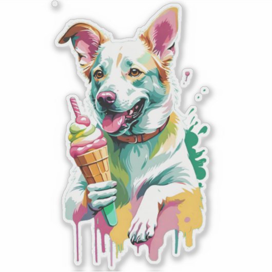 Happy Dog eating an ice-cream シール (正面)