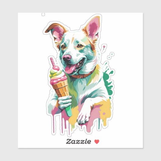 Happy Dog eating an ice-cream シール (シート)