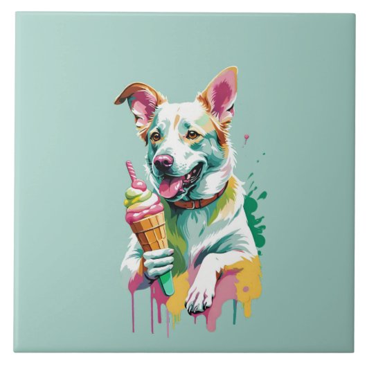 Happy Dog eating an ice-cream タイル (正面)