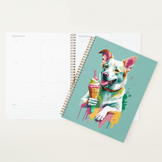 Happy Dog eating an ice-cream プランナー手帳 (ディスプレー)