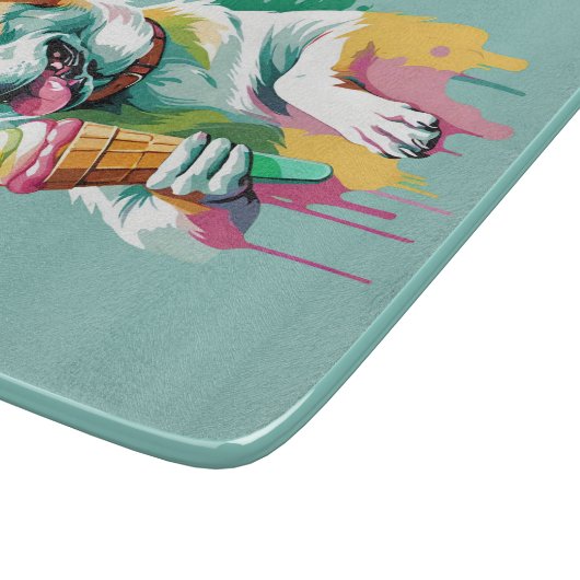 Happy Dog Eating Ice-cream カッティングボード (角)