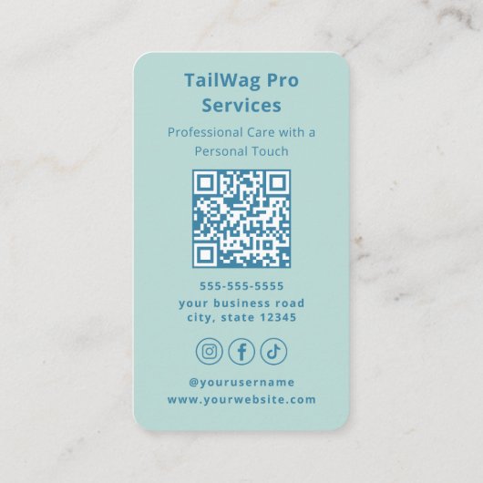 Happy Dog Grooming Cute Pet Sitter Modern Blue 名刺 (裏面)