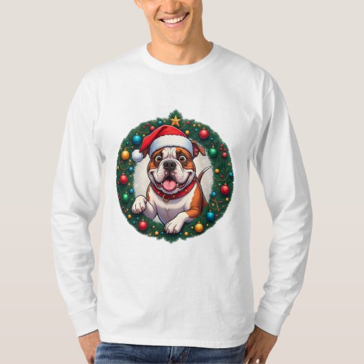 Happy Dog Inside Festive Christmas Wreath Tシャツ (正面)
