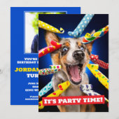 Happy Dog Party Blowers 招待状 (正面/裏面)