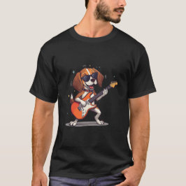Happy Dog Rocker Playing Guitar with sunglasses Tシャツ