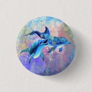 Happy Dolphin Coupleボタン – ファミリー – 絵画's 缶バッジ