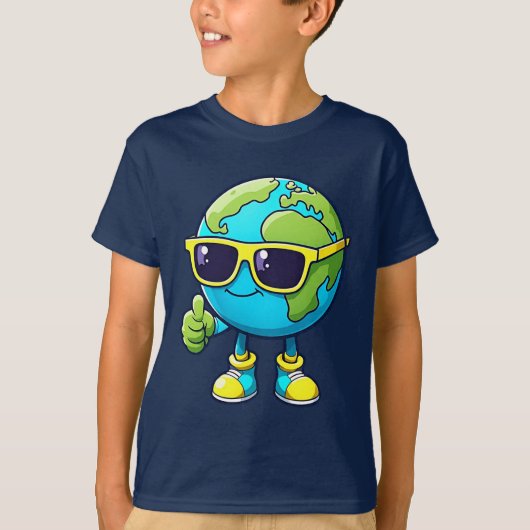 Happy Earth Buddy Tee  Eco Globe Cartoon Tシャツ (正面)