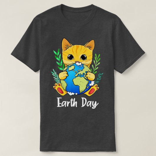Happy Earth day Cute Earth With Cat Earth Day 202 Tシャツ (デザイン正面)