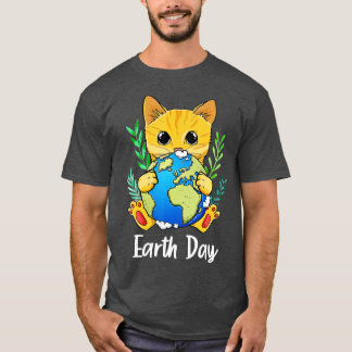 Happy Earth day Cute Earth With Cat Earth Day 202 Tシャツ