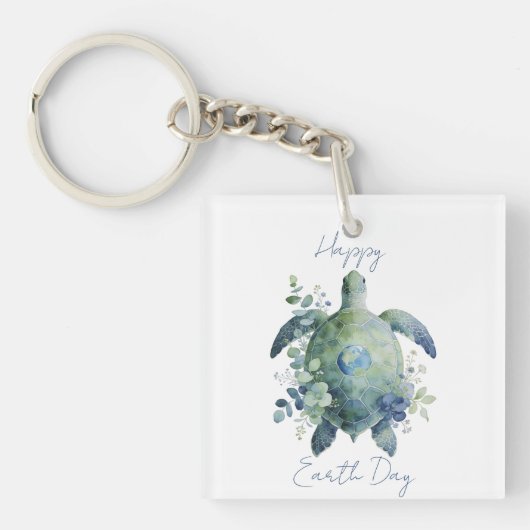 Happy Earth Day Turtle Design キーホルダー (正面)