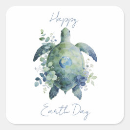 Happy Earth Day Turtle Design スクエアシール