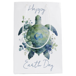 Happy Earth Day Turtle Design ミディアムペーパーバッグ