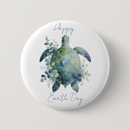 Happy Earth Day Turtle Design 缶バッジ