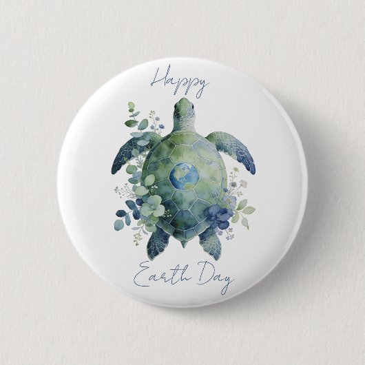 Happy Earth Day Turtle Design 缶バッジ (正面)