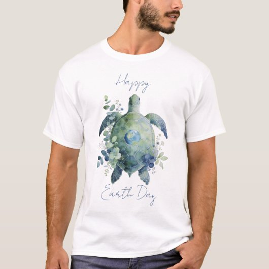 Happy Earth Day Turtle Design Tシャツ (正面)