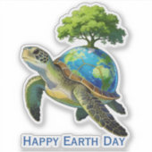 Happy Earth Day Turtle Planet and Tree シール (正面)