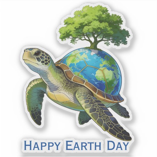 Happy Earth Day Turtle Planet and Tree シール (正面)