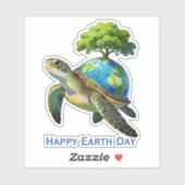 Happy Earth Day Turtle Planet and Tree シール (シート)