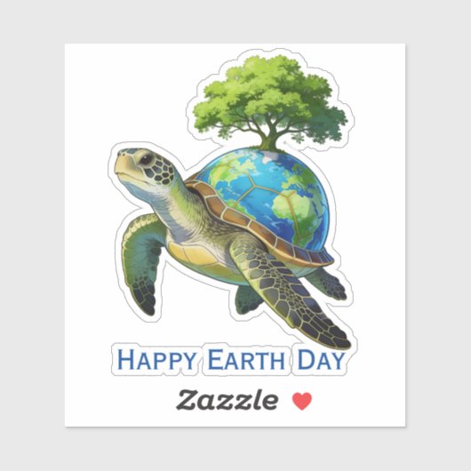 Happy Earth Day Turtle Planet and Tree シール (シート)