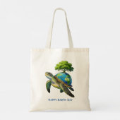 Happy Earth Day Turtle Planet and Tree トートバッグ (裏面)