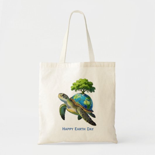 Happy Earth Day Turtle Planet and Tree トートバッグ (正面)