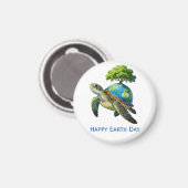 Happy Earth Day Turtle Planet and Tree マグネット (正面/裏面)