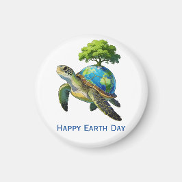 Happy Earth Day Turtle Planet and Tree マグネット