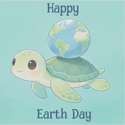 Happy Earth Day Turtle with Globe シール (正面)