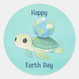 Happy Earth Day Turtle with Globe ラウンドシール