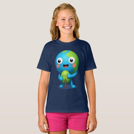 Happy Earth Hugging Tree Shirt Cute Nature Tシャツ (正面フル)