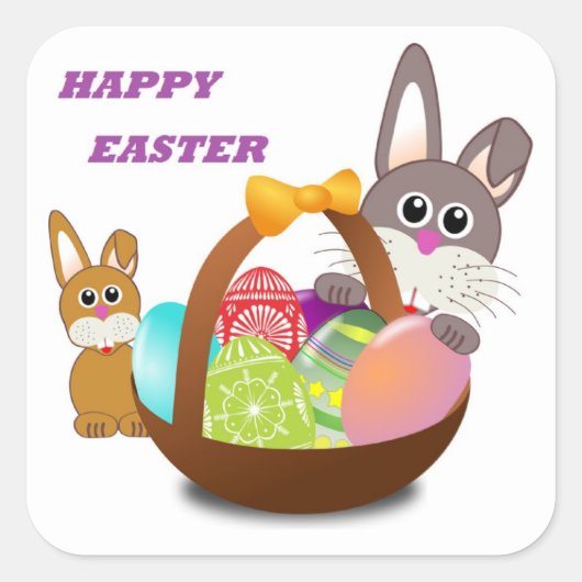 "HAPPY EASTER" うさぎ スクエアシール (正面)