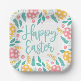 Happy Easter | ピンクアクアのイースターエッグフラワー ペーパープレート