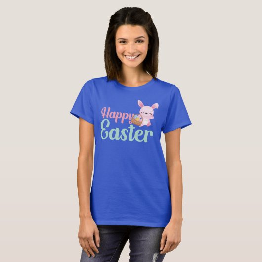 HAPPY EASTER 楽しいイースターうさぎの卵狩り Tシャツ (正面フル)