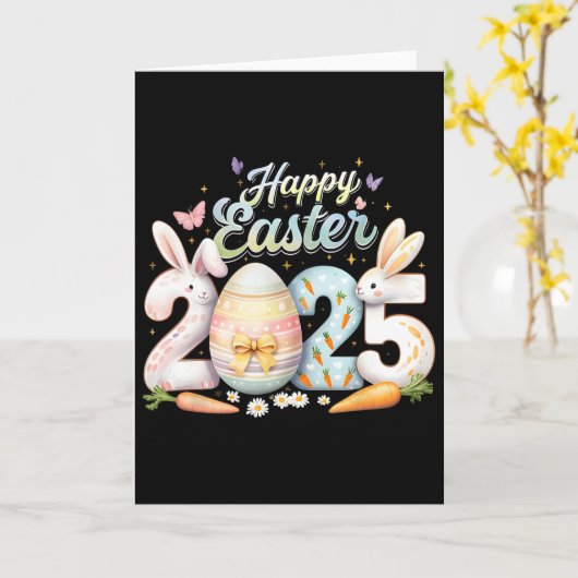 Happy Easter 2025 Bunny Rabbit Face Easter Day Wom カード (黄色い花)