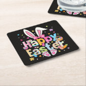 Happy Easter 2026 Cute Bunny Rabbit スクエアペーパーコースター (アングル)