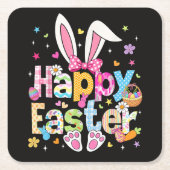 Happy Easter 2026 Cute Bunny Rabbit スクエアペーパーコースター (正面)