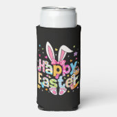 Happy Easter 2026 Cute Bunny Rabbit スリム缶クーラー (Seltzer正面)
