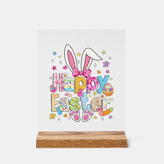 Happy Easter 2026 Cute Bunny Rabbit Easter Day Wom アクリルサイン (正面)