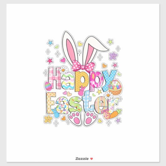 Happy Easter 2026 Cute Bunny Rabbit Easter Day Wom シール (シート)
