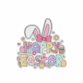 Happy Easter 2026 Cute Bunny Rabbit Easter Day Wom シール (正面)