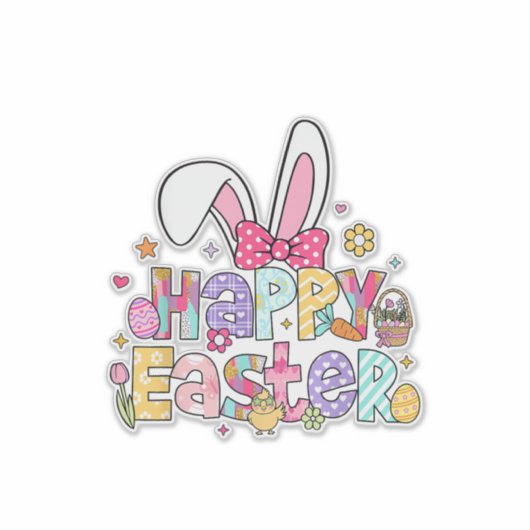 Happy Easter 2026 Cute Bunny Rabbit Easter Day Wom シール (正面)
