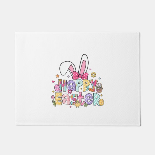 Happy Easter 2026 Cute Bunny Rabbit Easter Day Wom ドアマット (正面)