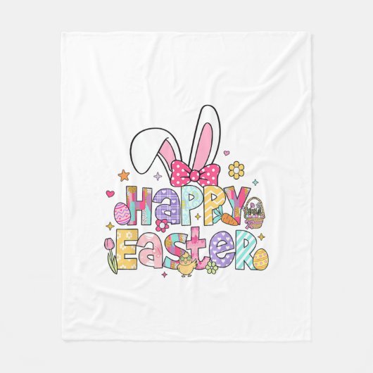 Happy Easter 2026 Cute Bunny Rabbit Easter Day Wom フリースブランケット (正面)