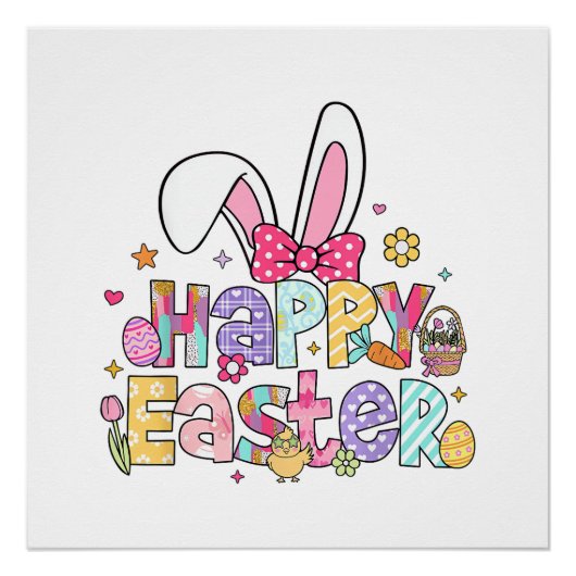 Happy Easter 2026 Cute Bunny Rabbit Easter Day Wom ポスター (正面)