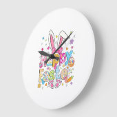 Happy Easter 2026 Cute Bunny Rabbit Easter Day Wom ラージ壁時計 (傾斜)