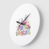 Happy Easter 2026 Cute Bunny Rabbit Easter Day Wom ラージ壁時計 (傾斜)
