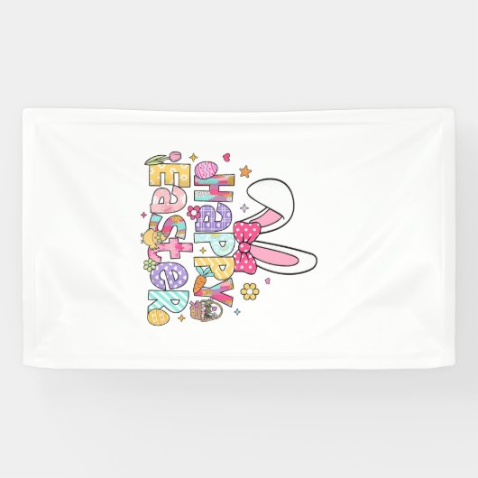 Happy Easter 2026 Cute Bunny Rabbit Easter Day Wom 横断幕 (横)